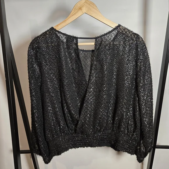 NEW Reitmans Large Glitter Blouse Black Holiday Sparkle NYE Bnwot - Picture 3 of 3